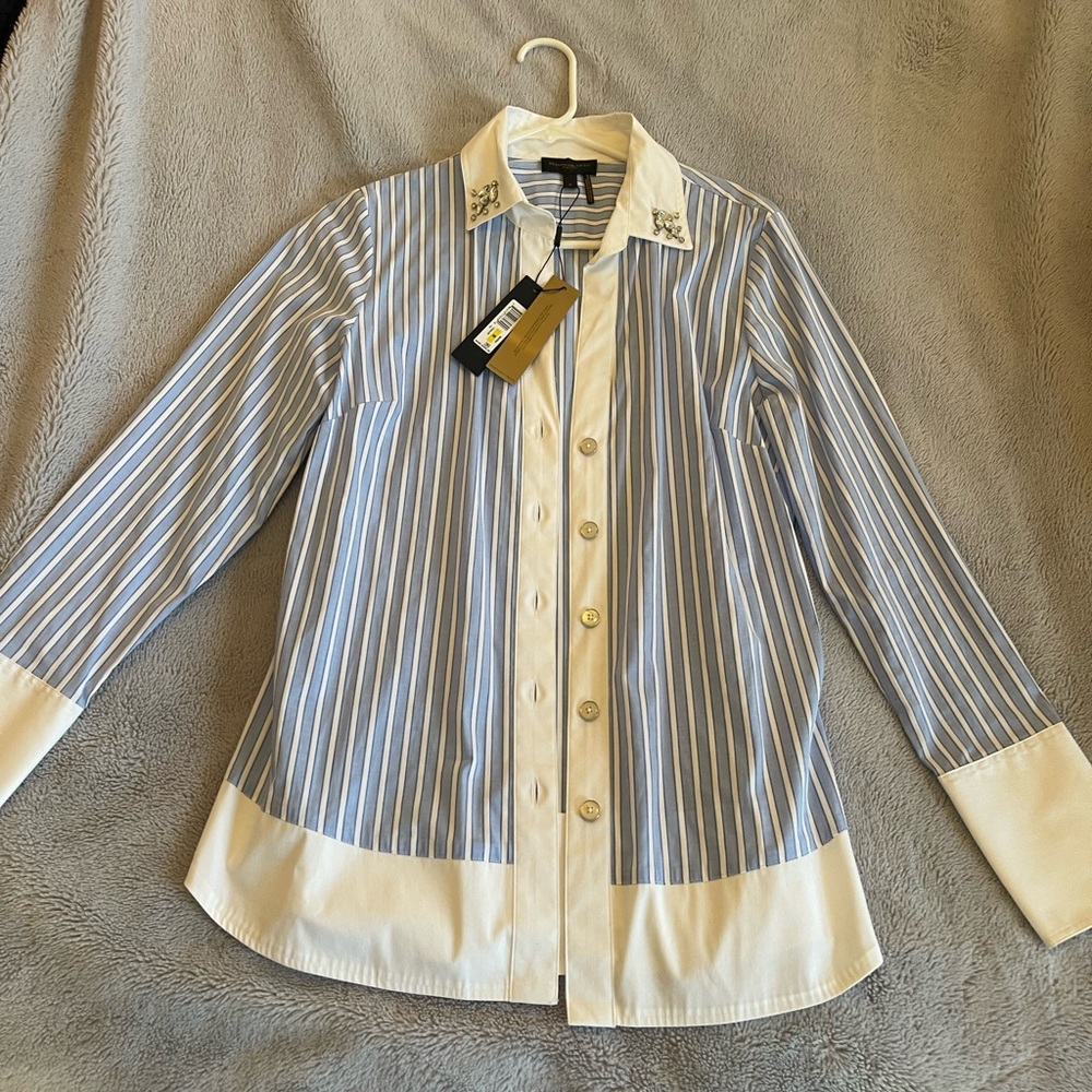 Donna Karan Striped Jeweled button down tailored shirt